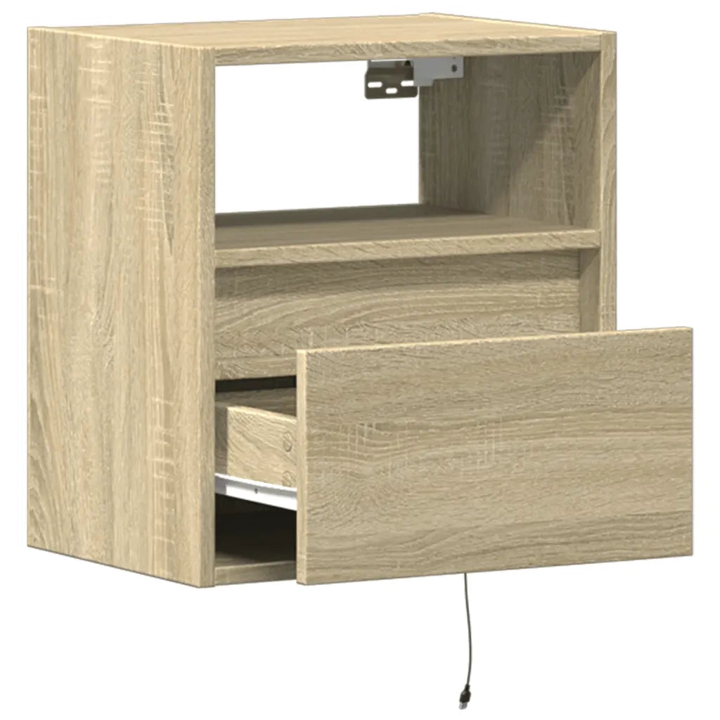 Comodino a Parete con luci LED Rovere Sonoma 3307979