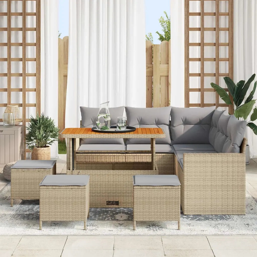 Set Divano da Giardino 10 pcs Beige e Grigio Chiaro polyrattan
