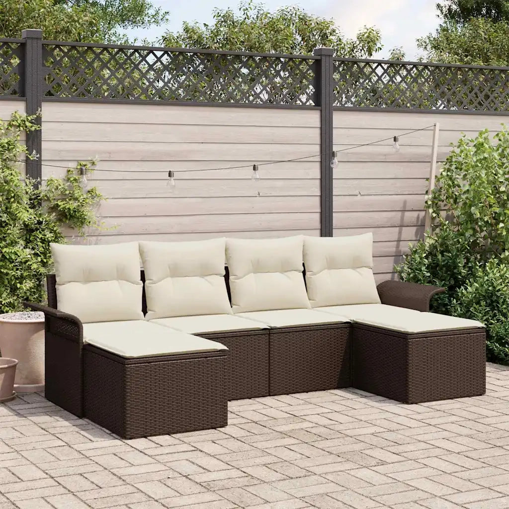 Set Divano da Giardino con cuscino 6 pcs Marrone Poly Rattan 3345468