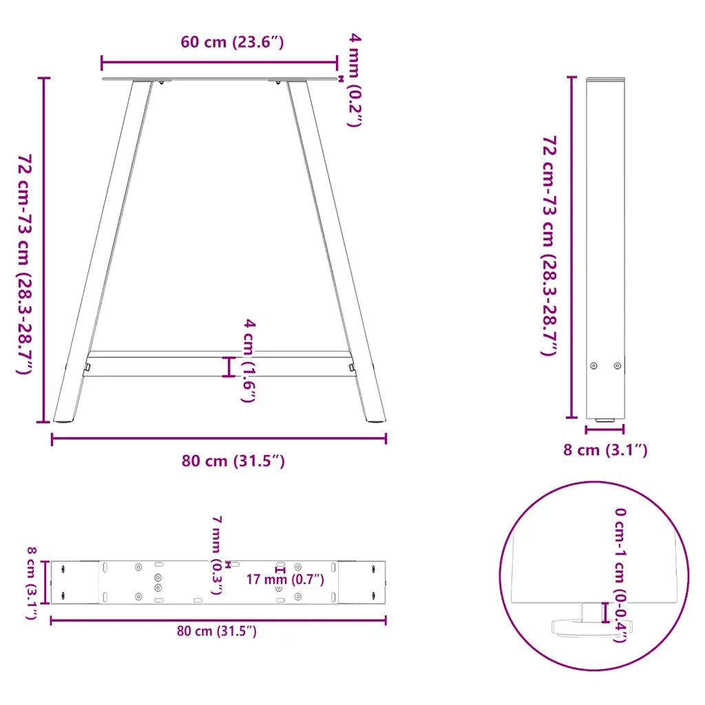 Gambe per tavolo da pranzo a forma di A 2 pz 80x(72-73) cm in acciaio 4012859
