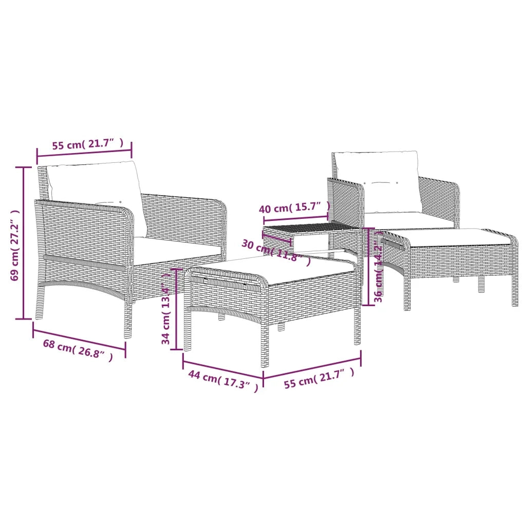 Set Divani da Giardino 5 pz con Cuscini in Polyrattan Grigio 319682