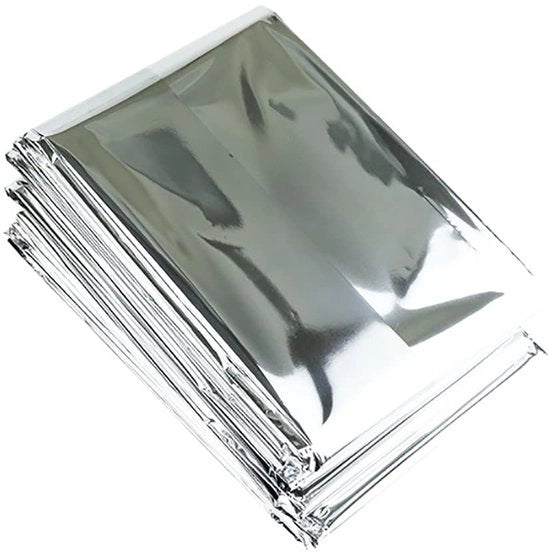 Necessario di Emergenza 4 Pezzi - Coperte Termiche - Coperte Isolanti in Mylar - Materiale Sostenibile - Mantenimento del Calore del Corpo - Protezione di Emergenza Compatta - Coperte Termiche