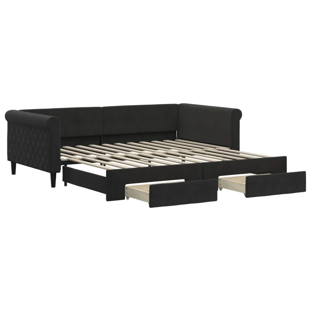 Divano letto | Sof¨¤ letto | Letto singolo Estraibile con Cassetti Nero 100x200 cm in Velluto