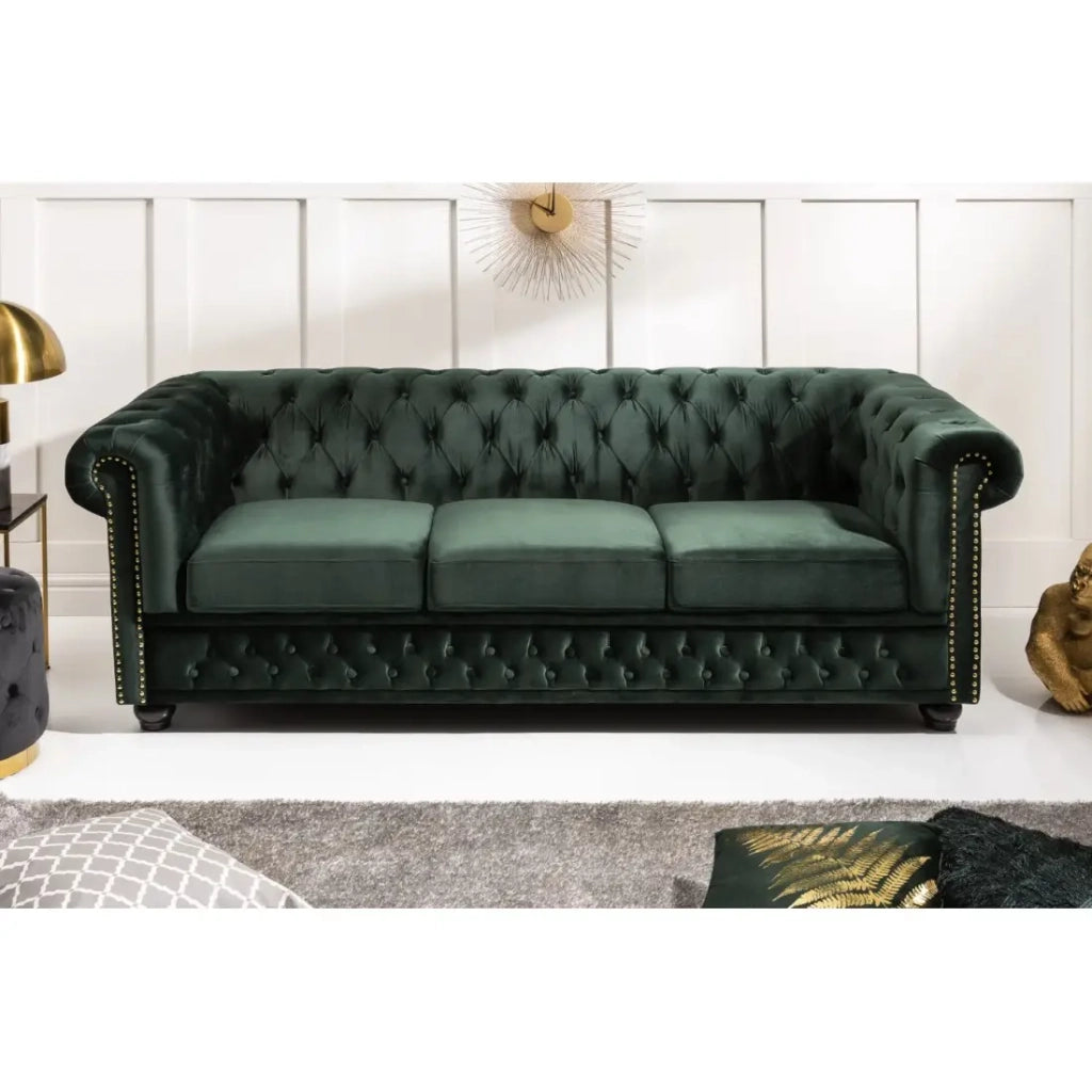 Divano dritto EDGAR – Verde smeraldo – 3 posti – Velluto stile barocco
