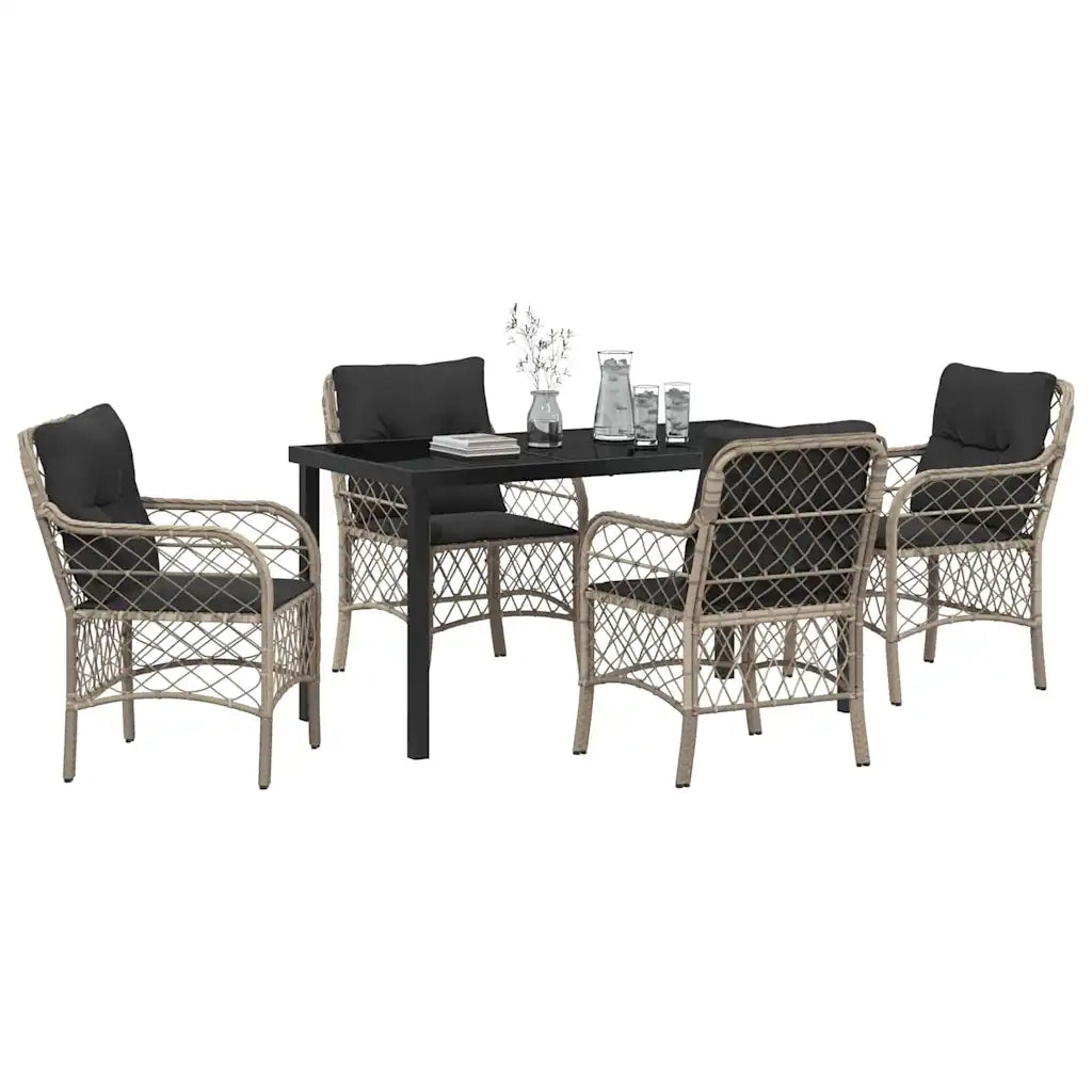 Set da Pranzo per Giardino 5 pcs Grigio chiaro polyrattan