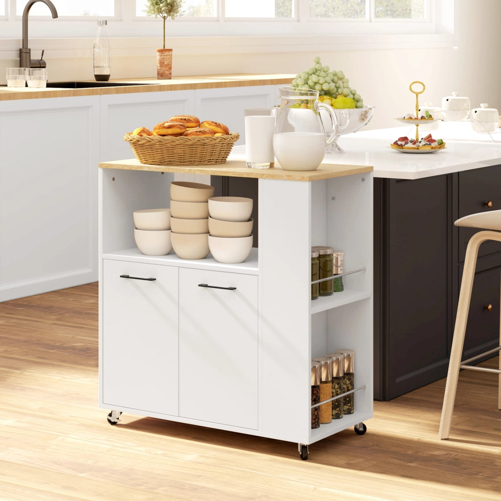 Carrello cucina con ruote ¨C Xylo ¨C piano lavoro ripiano regolabile 75x40x80cm bianco