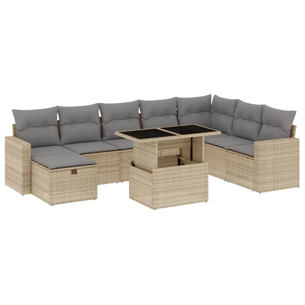 Set Divano da Giardino 9 pz con Cuscini Beige in Polyrattan 3274869