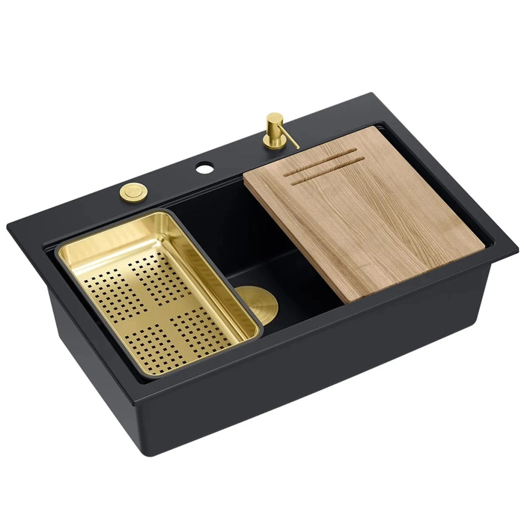 Lavello In Granito Marc 110 Workstation Black Tappo oro