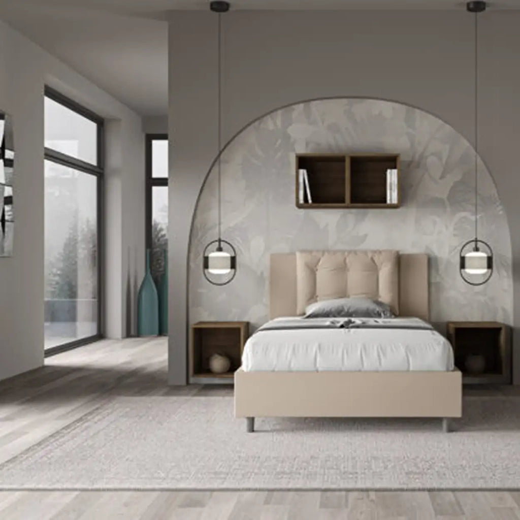 Letto una piazza e mezza senza rete imbottito 120x190 similpelle tortora Annalisa