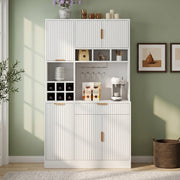 Credenza alta con 2 prese e porte USB-A e USB-C, porta bicchieri e bottiglie, per cucina e sala da pranzo, 100 × 40 × 175 cm