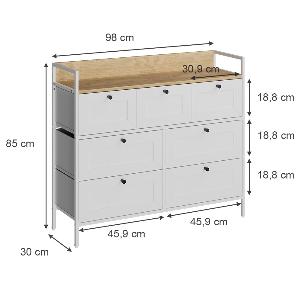 Vicco Tavolino Bianco 98 x 85 cm con 7 cassetti