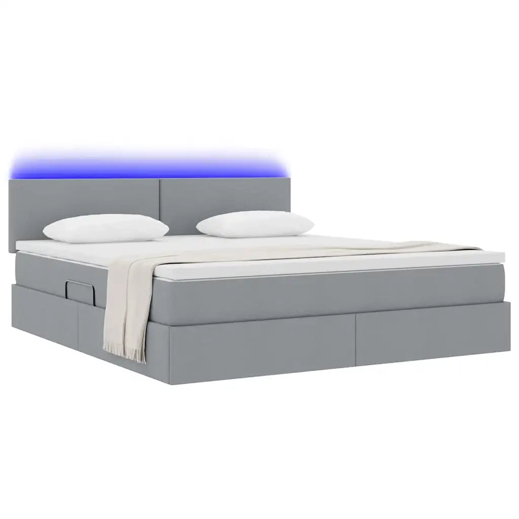 Letto con contenitore e LED Grigio chiaro 180 x 200 cm Tessuto