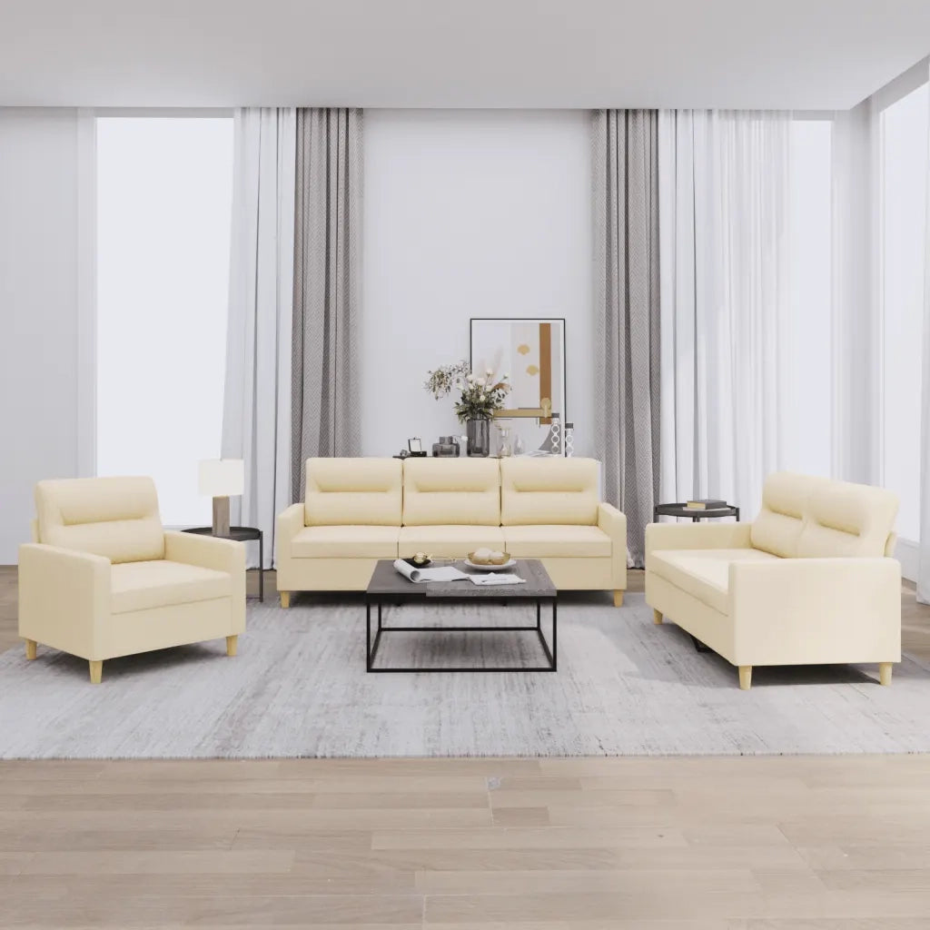 Set di Divani 3 pz con Cuscini Crema in Tessuto 3201538