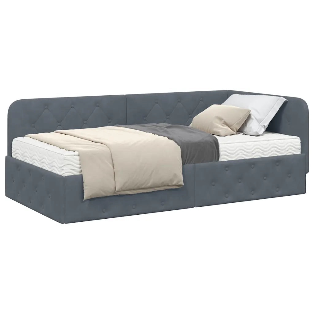 Cornice del letto ad angolo Grigio scuro 100 x 200 cm Velluto