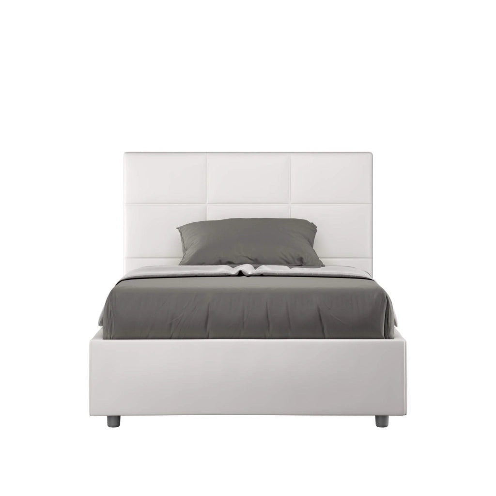 Letto una piazza e mezza con rete imbottito 130x190 similpelle bianco Mika