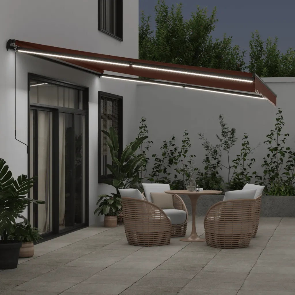 Tenda da Sole Retrattile Manuale con LED Marrone 450x350 cm 3215408