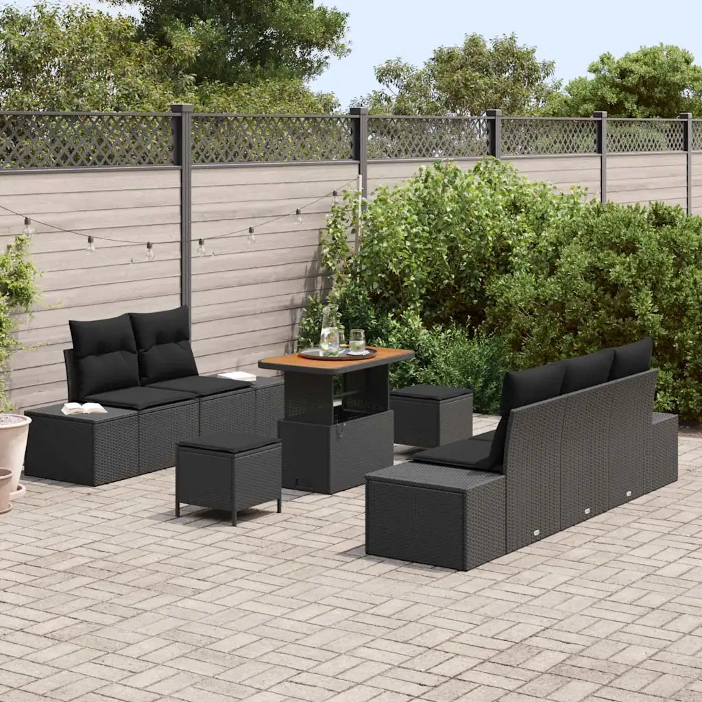 Set Divano da Giardino con cuscino 8 pcs Nero Poly Rattan 3364679