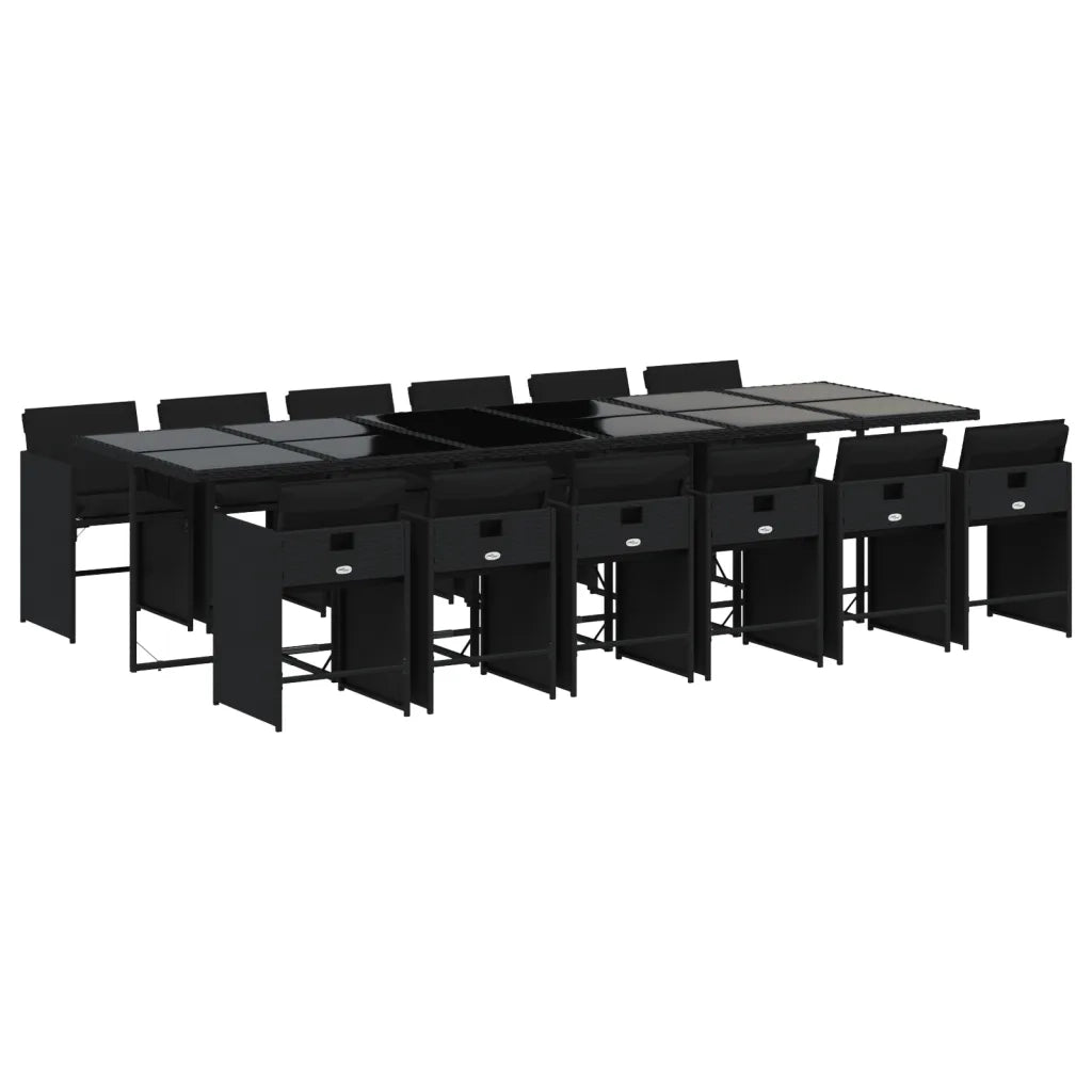 Set da Pranzo da Giardino 13pz con Cuscini Nero in Polyrattan 3277890