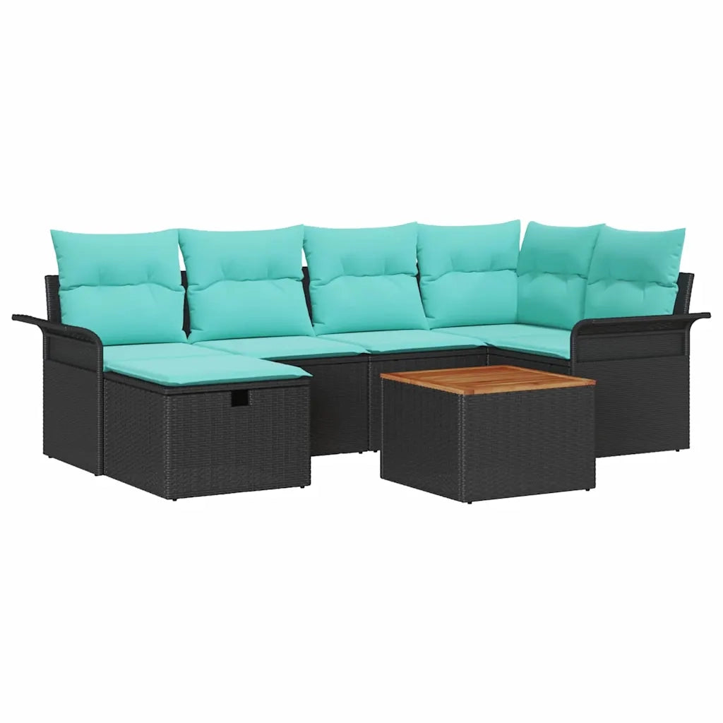 Set Divano da Giardino con cuscino 7 pcs Nero Poly Rattan 3360791