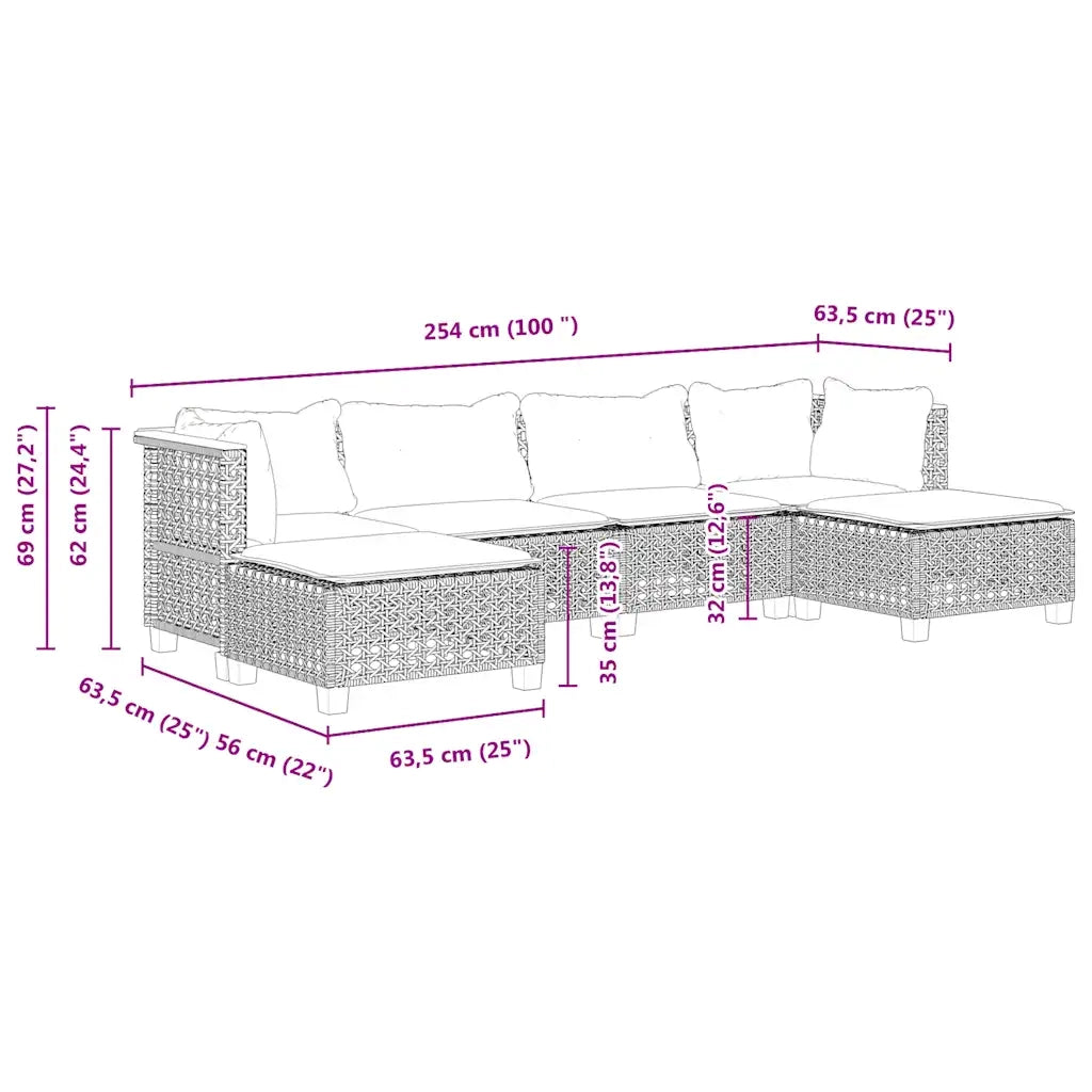 Set Divano da Giardino 6 pz con Cuscini Beige in Polyrattan 3261952
