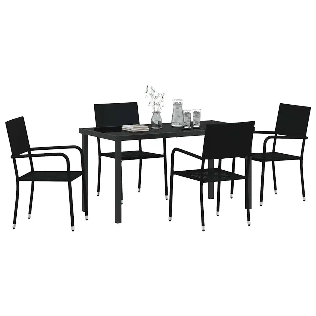 Set da Pranzo per Giardino con cuscino 5 pcs Nero polyrattan 3380038