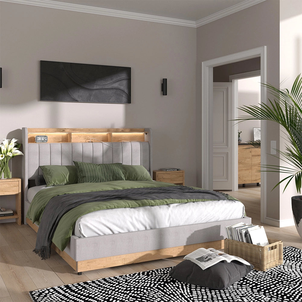 Vitalispa Letto imbottito Grigio 160x200 cm con materasso