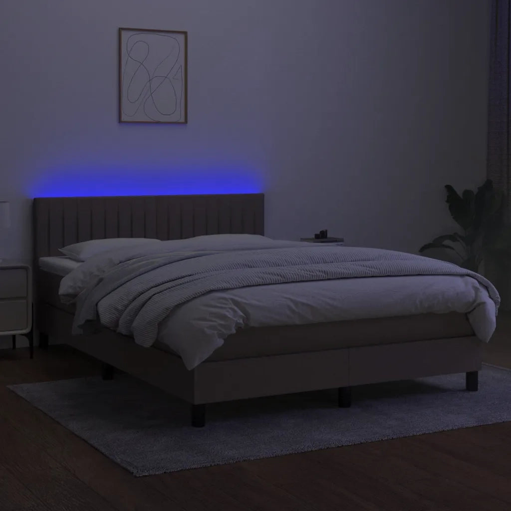 Letto a Molle con Materasso e LED Tortora 140x200 cm in Tessuto 3133321