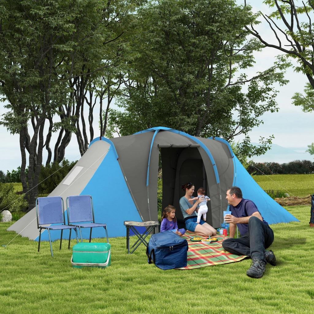 Tenda Tunnel 4-6 Persone Impermeabile 2000mm ¨C Xylo ¨C 2 Camere da Letto Grigio Blu