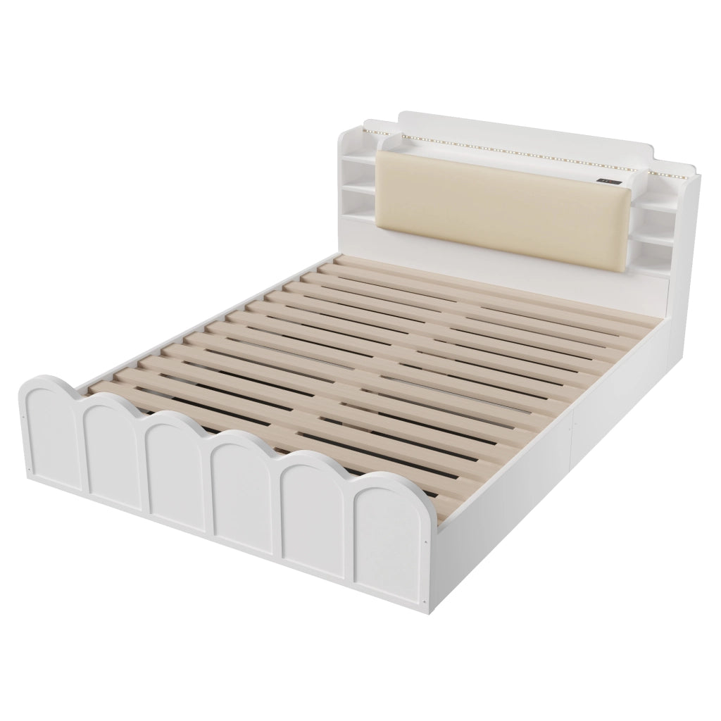 Letto Contenitore Imbottito con LED e USB ¨C MINIMAL ¨C Bianco 140x200