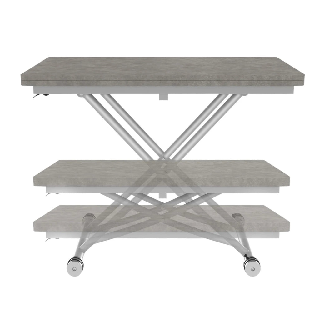 IDMarket - Tavolino 2 in 1 URBANA, trasformabile in tavolo da pranzo rettangolare, 100 cm, effetto cemento, base grigia
