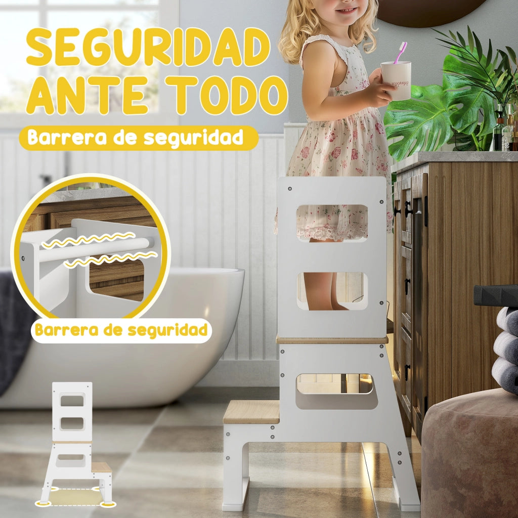 Torre di apprendimento per bambini ¨C zephmum ¨C con pannello lavagna e barriera sicurezza 55x52,5x87,5 cm bianco