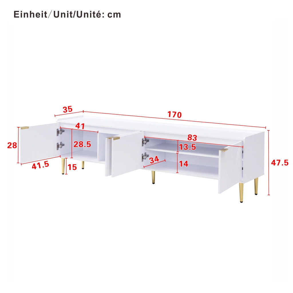 Cassettiera TV bianca in MDF lunghezza 170 cm