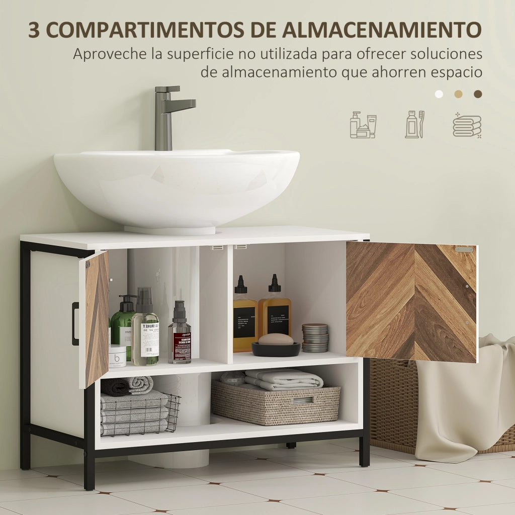 Mobiletto Sottolavabo con Ante e Ripiano ¨C zephmum ¨C Crema e Nogal 80x40x60 cm