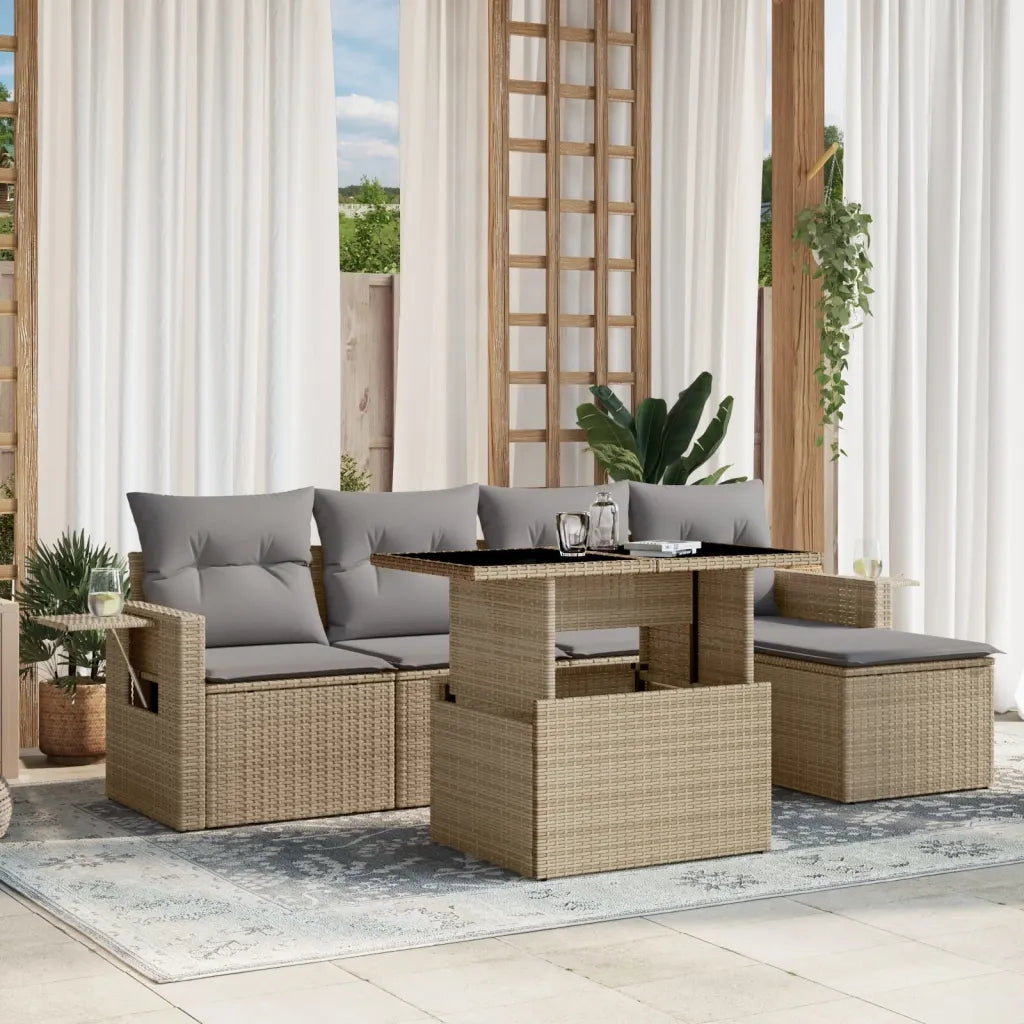 Set Divano da Giardino 6 pz con Cuscini Beige in Polyrattan 3267869