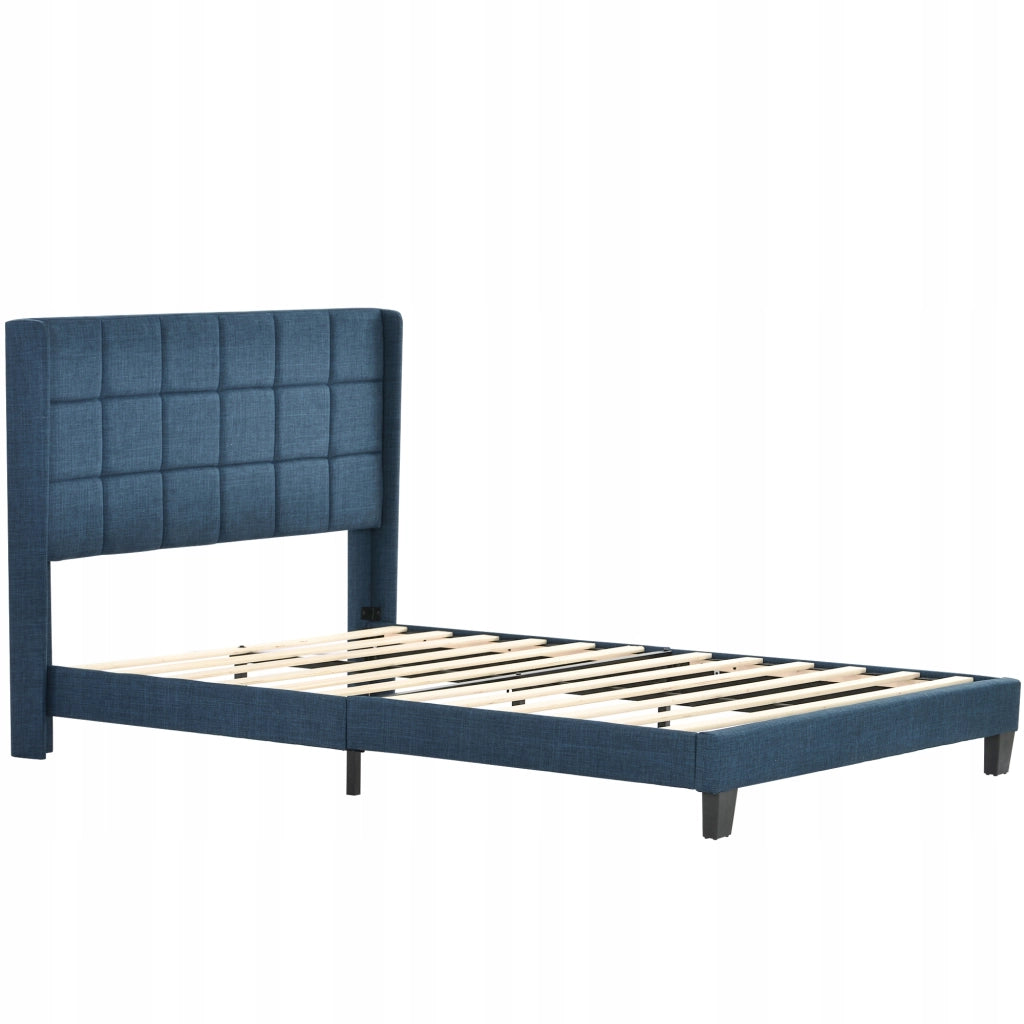 Letto imbottito con materasso - Xylo - 140x200 blu lino