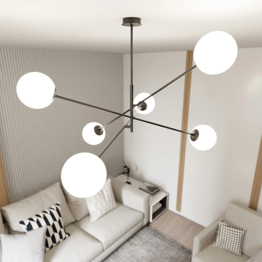 Lampadario Emibig Linear 6 nero/opalino 6xE14 102cm