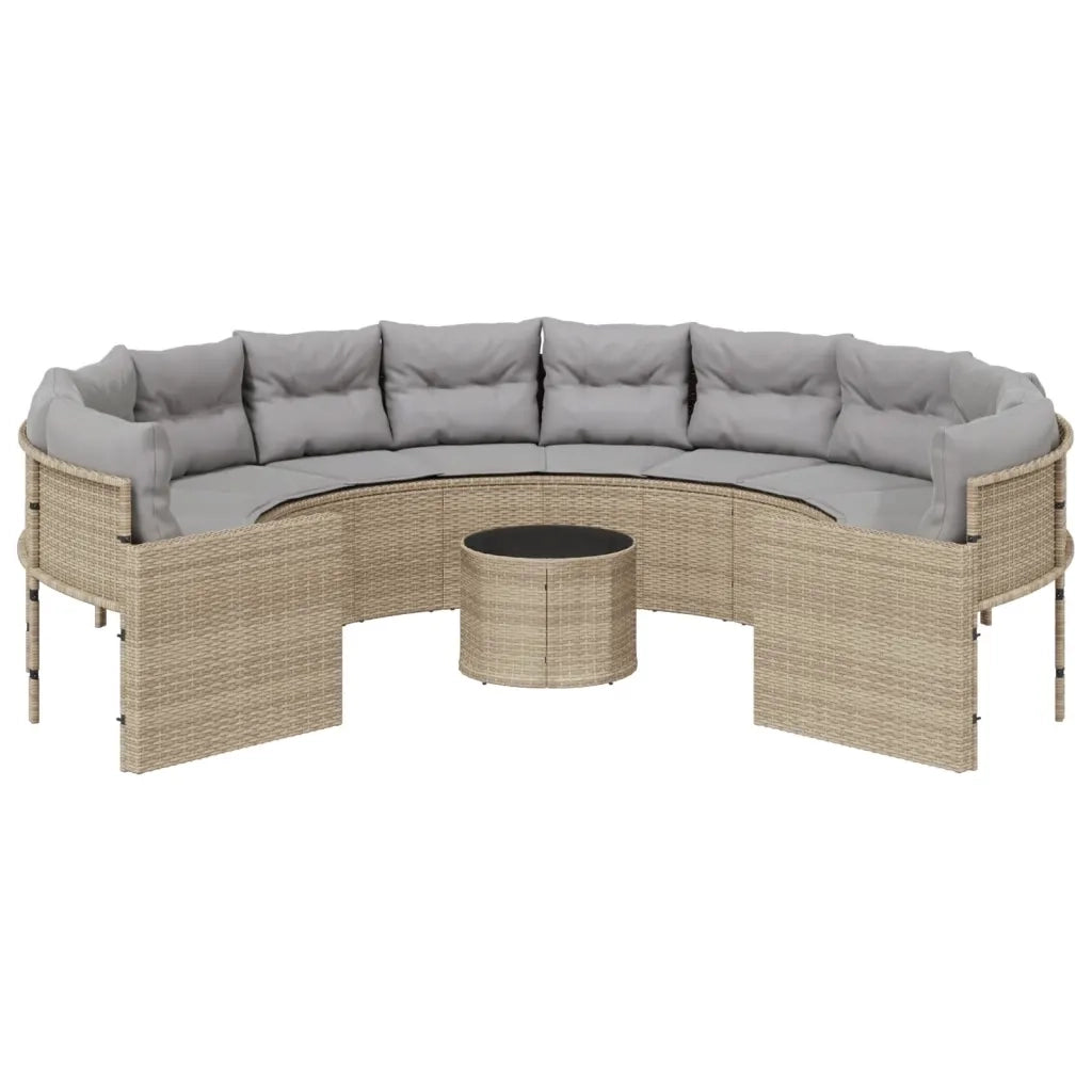 Divano Giardino con Tavolo e Cuscini Circolare Beige Polyrattan 3318537