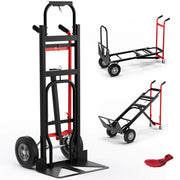 Carrello a mano convertibile con 4 ruote in gomma portata 450 kg-Carrello portapacchi 3-in-1 pieghevole Nero e rosso