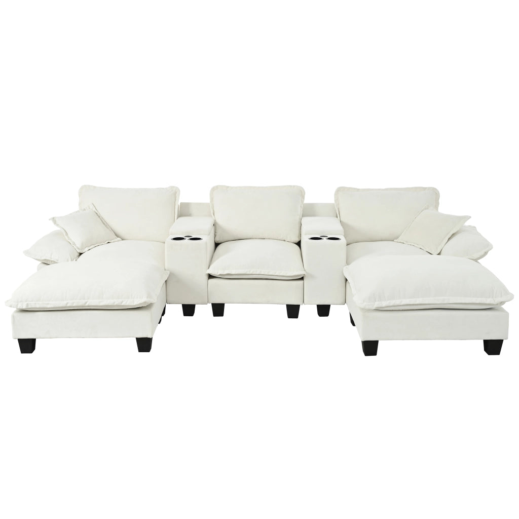 Divano Modulare a U con Ottomane, Contenitore e Portabicchieri ¨C Xylo ¨C Chenille Beige