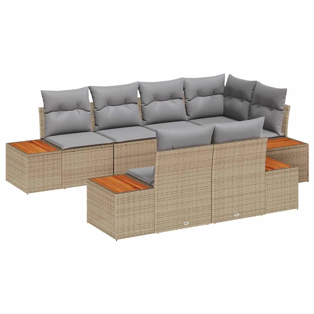 Set Divano da Giardino con cuscino 7 pcs Beige polyrattan