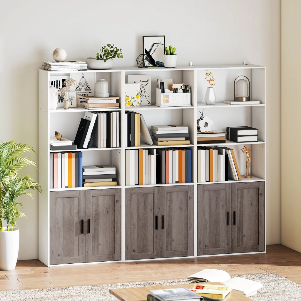 Libreria con Ante e Scaffale Aperto ¨C Minimal ¨C 60x30x149,5 cm Bianco e Marrone