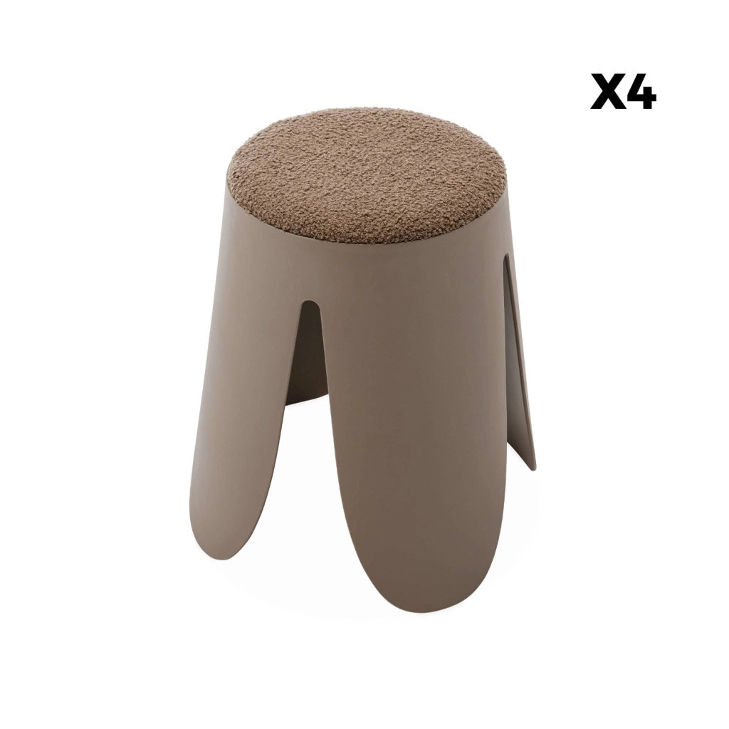 Set 4 sgabelli impilabili in bouclé, marrone