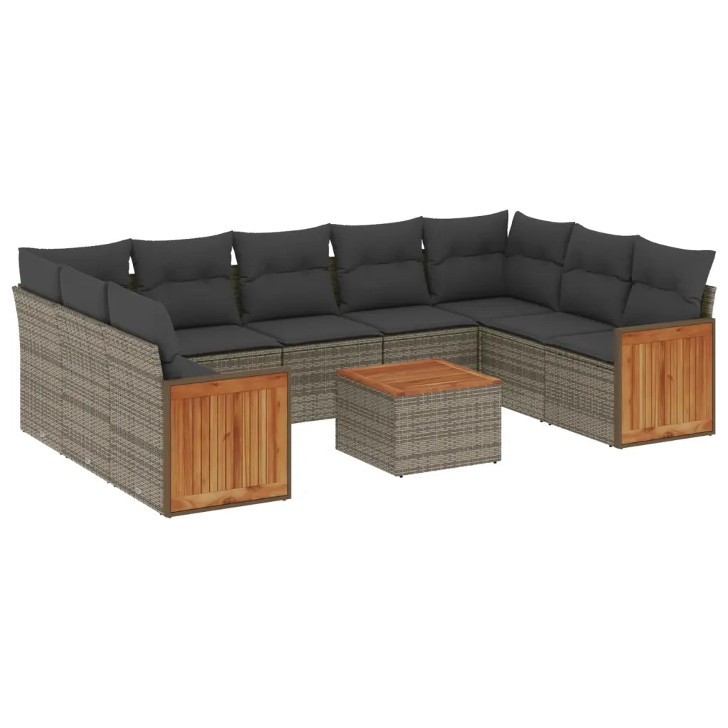 Set Divano da Giardino 10 pz con Cuscini Grigio in Polyrattan 3227964