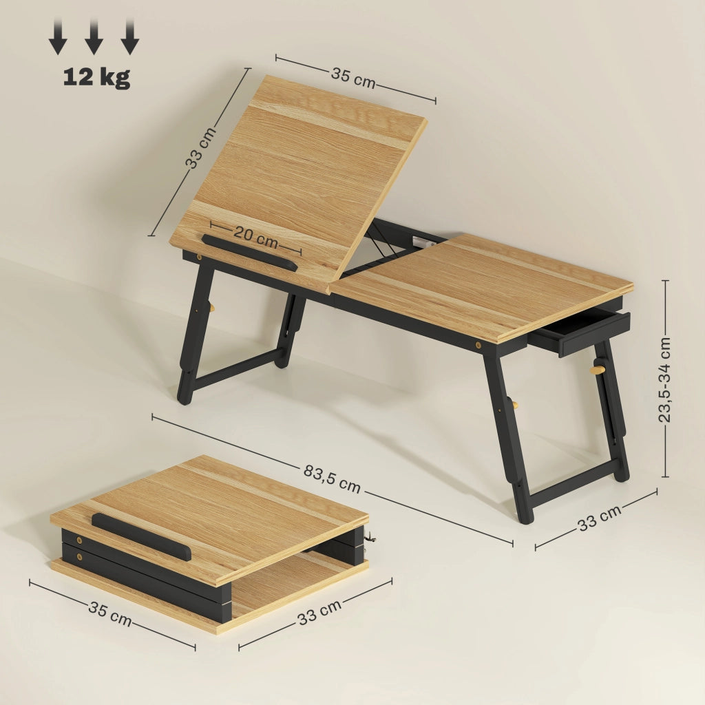 Tavolino da letto regolabile pieghevole con cassetto ¨C Xylo ¨C Legno quercia