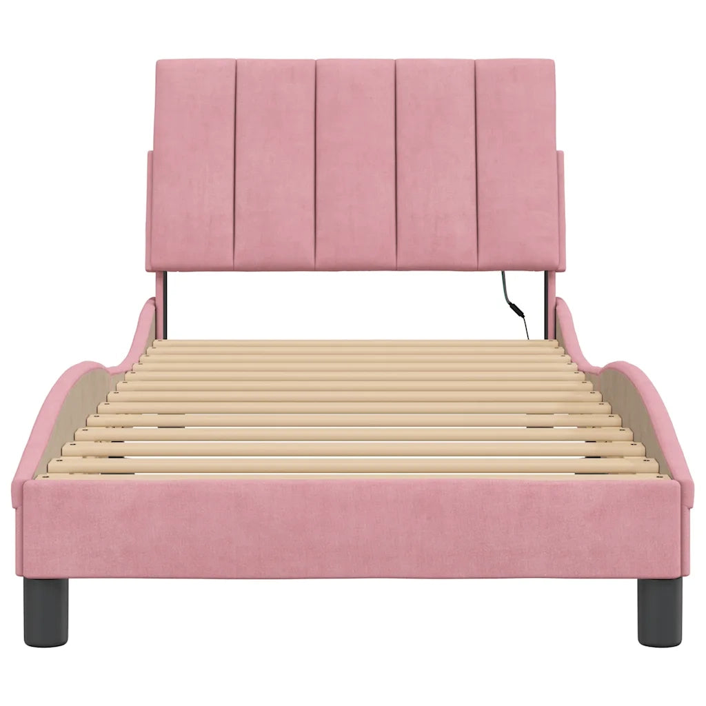 Giroletto con LED senza Materasso Hanko Rosa 90x200 cm in Velluto 3213762