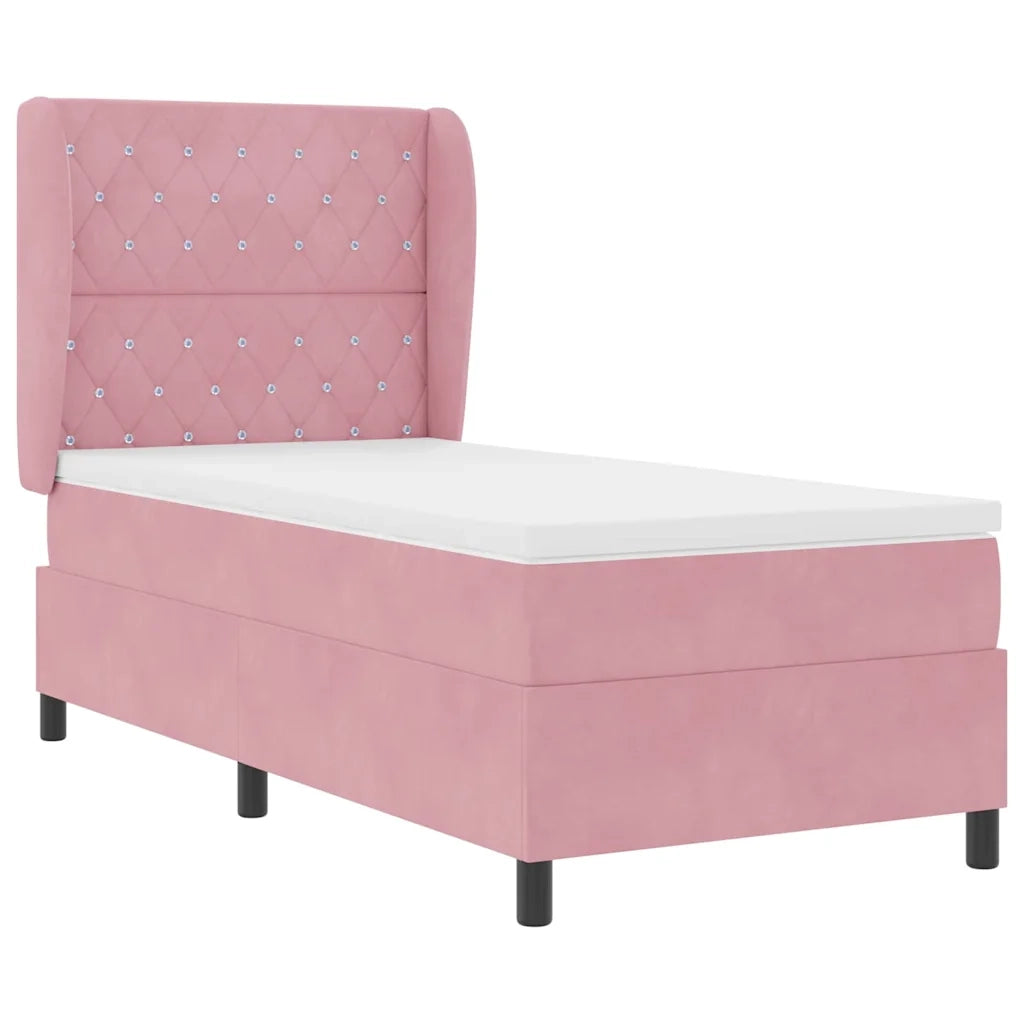 Letto a molle con materasso Rosa 200 x 90 cm Velluto 3340861