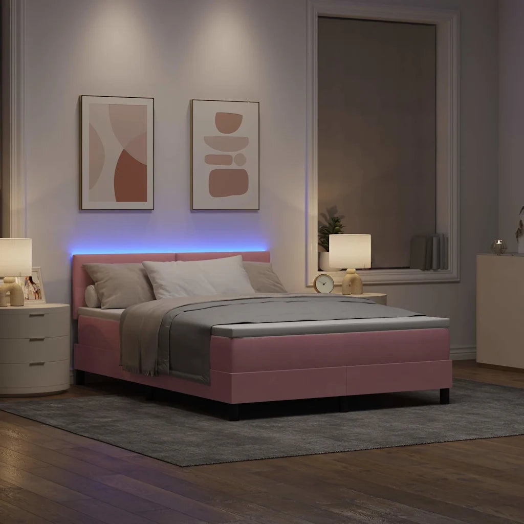 Letto a Sorgente LED con materasso Rosa 160 x 200 cm Velluto