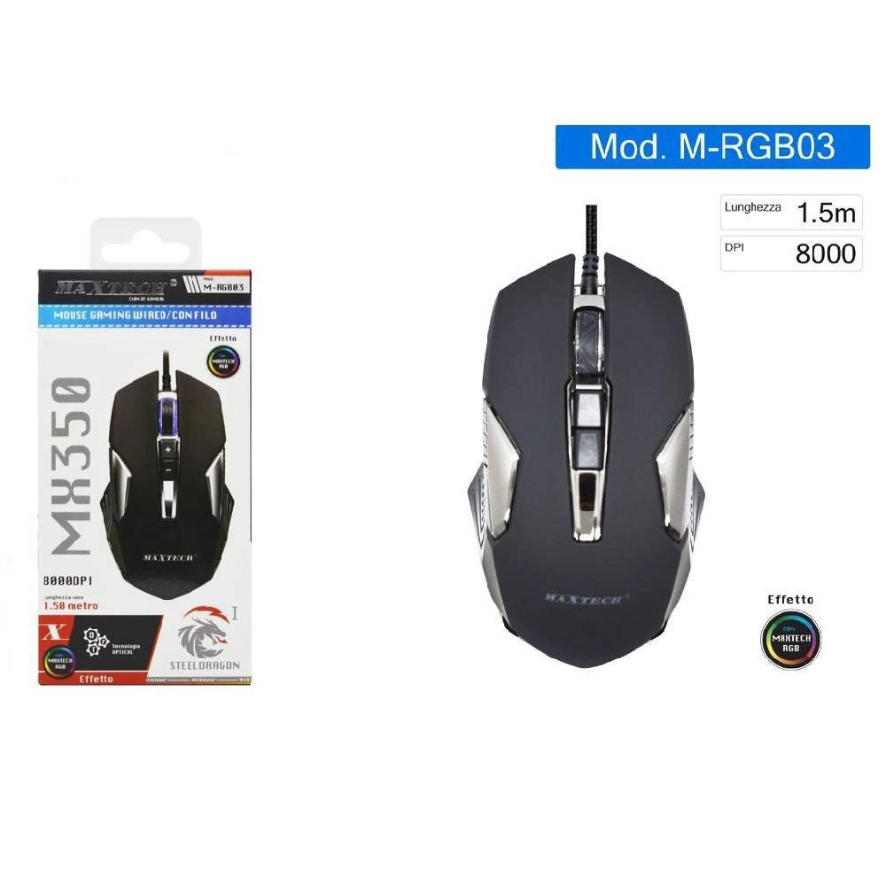 Trade Shop - Mouse Gaming Rgb Con Filo Usb Luminoso 8000 Dpi Per Notebook Laptop Pc M-rgb03 -