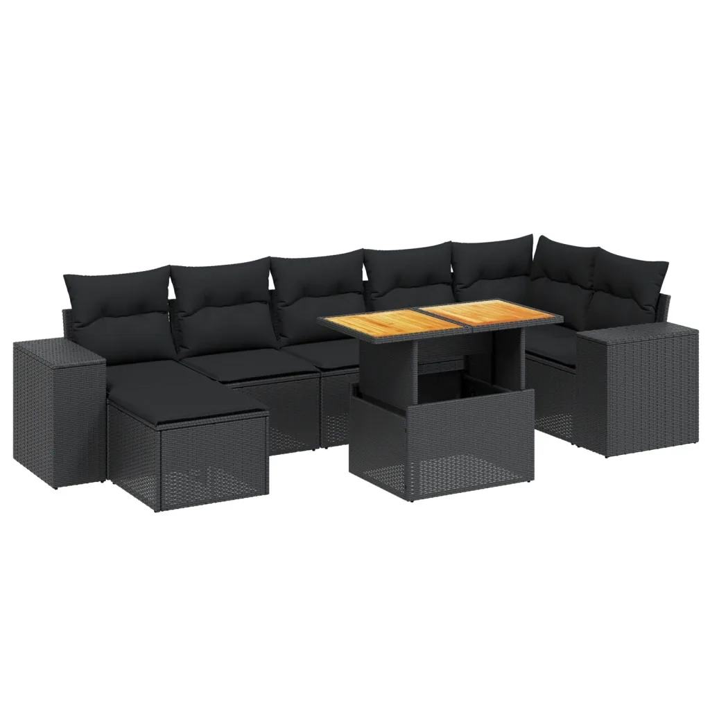 Set Divani da Giardino con Cuscini 8 pz Nero in Polyrattan