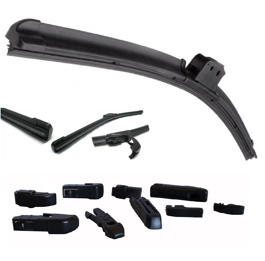 SPAZZOLE TERGICRISTALLI PIOGGIA UNIVERSALE AUTO AERO FLAT 9 ATTACCHI 21" 525 mm